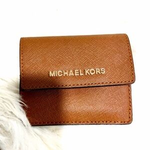 Michael Kors Cognac Saffiano Card Case with Gold Hardware